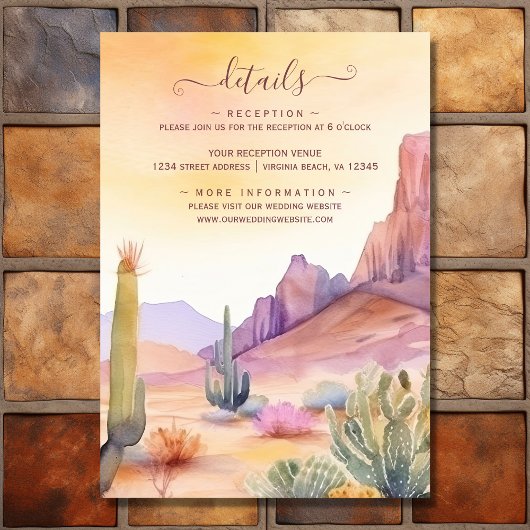 Waterverf woestijn en cactus bruiloft details informatiekaartje