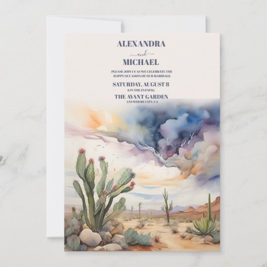 Waterverf woestijn en cactus bruiloft kaart (Voorkant)