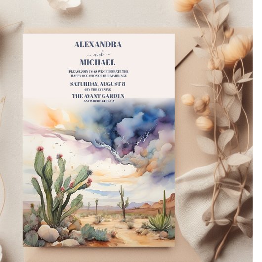 Waterverf woestijn en cactus bruiloft kaart