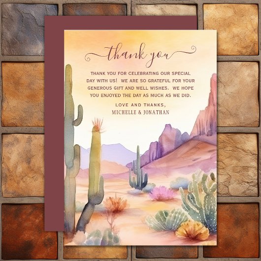 Waterverf woestijn en cactus zuidwestelijke bruilo bedankkaart