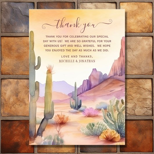Waterverf woestijn en cactus zuidwestelijke bruilo bedankkaart
