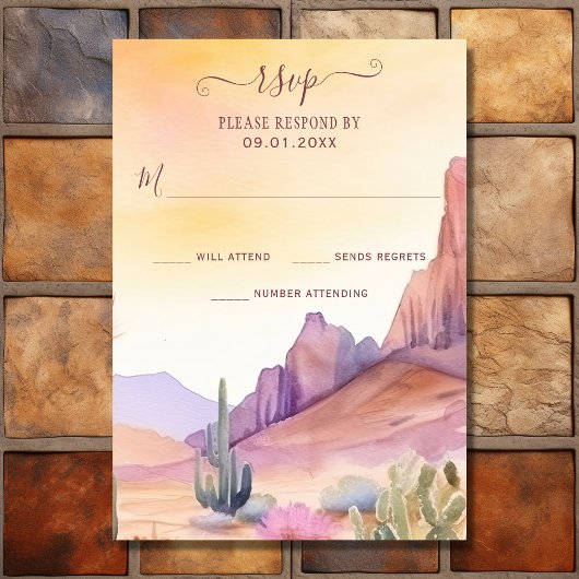 Waterverf woestijn en cactus zuidwestelijke bruilo RSVP kaartje