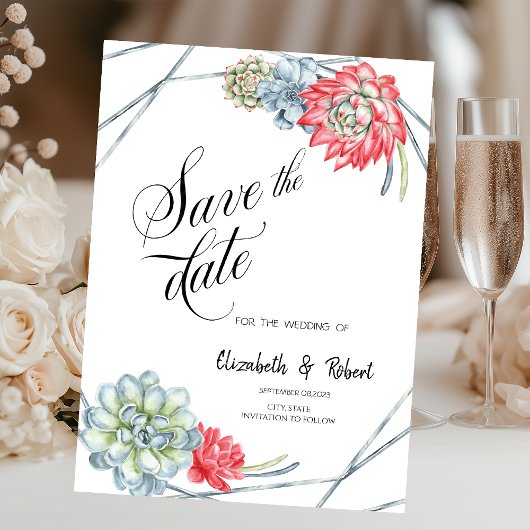 Waterverf Woestijn Rode Succulenten Bewaar De Datu Save The Date