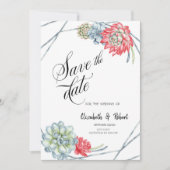 Waterverf Woestijn Rode Succulenten Bewaar De Datu Save The Date (Voorkant)