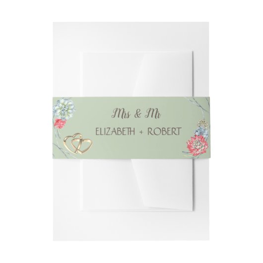 Waterverf Woestijn Rode Succulenten Gouden Harten Uitnodigingen Wikkel (Voorkant Voorbeeld)