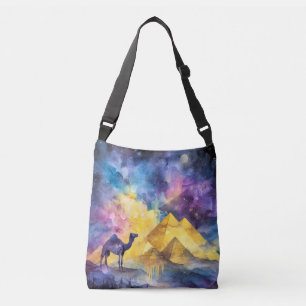 Waterverf Woestijn Sterrenstelsel Kameel Piramide Crossbody Tas