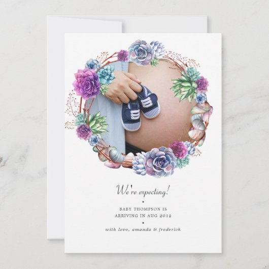 Waterverf woestijn Succulent Fotozwangerschap Aankondiging (Voorkant)