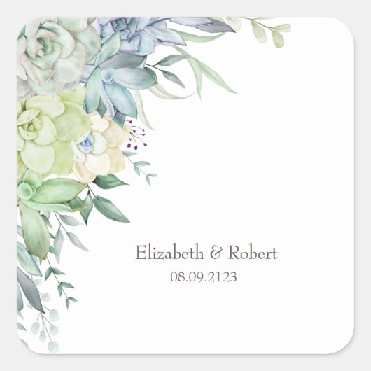 Waterverf Woestijn Succulenten   Vierkante Sticker (Voorkant)