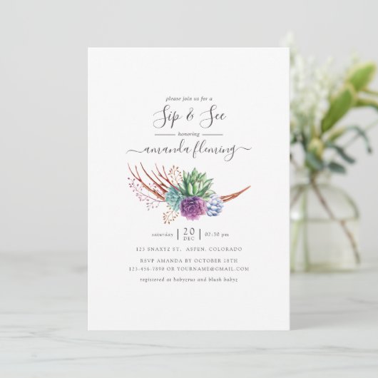 Waterverf woestijn Succulents Sip and See Kaart (Staand voorkant)