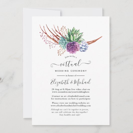 Waterverf woestijn Succulents Virtual Wedding Kaart (Voorkant)