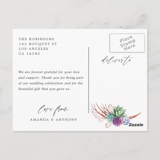 Waterverf woestijn Succulents Weddenschap Bedankt Briefkaart (Achterkant)