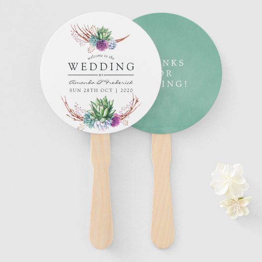 Waterverf woestijn Succulents Wedding Favor Handwaaier (Voorkant en achterkant)
