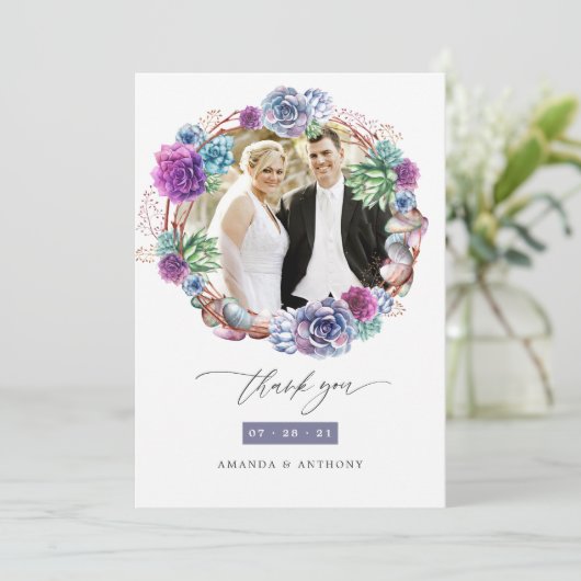 Waterverf woestijn Succulents Weduwfoto Bedankkaart (Staand voorkant)