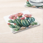 Waterverf woestijnbloemen cactussen. kartonnen onderzetters (Schuin)