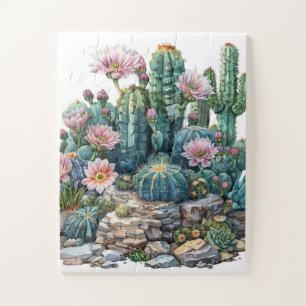 Waterverf woestijnbloemen cactussen. legpuzzel