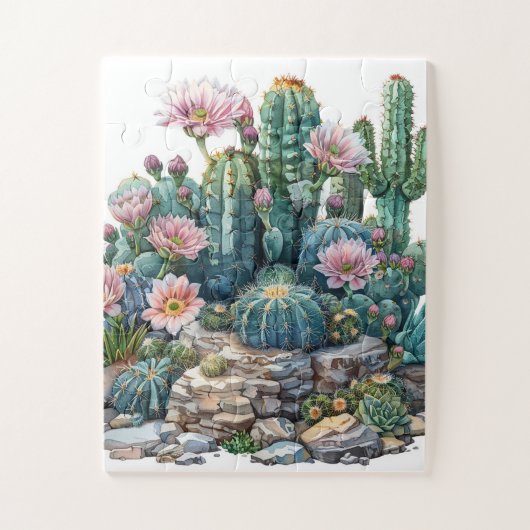 Waterverf woestijnbloemen cactussen. legpuzzel (Verticaal)