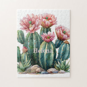 Waterverf woestijnbloemen cactussen. legpuzzel