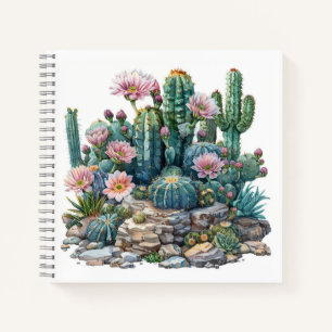 Waterverf woestijnbloemen cactussen. notitieboek