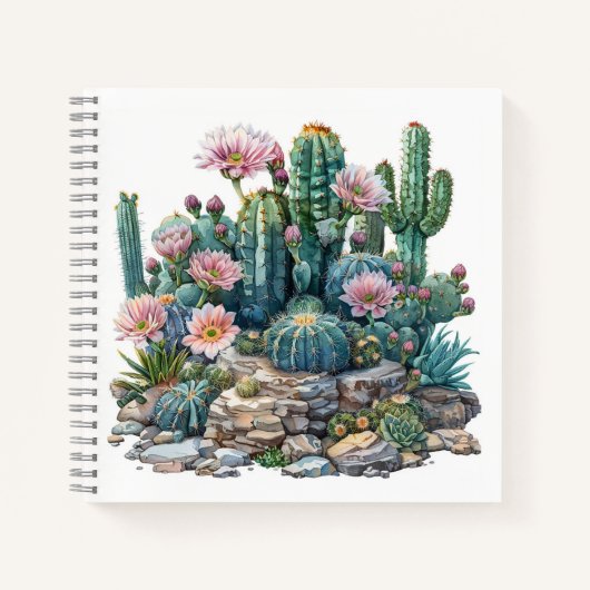 Waterverf woestijnbloemen cactussen. notitieboek (Voorkant)