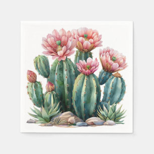 Waterverf woestijnbloemen cactussen. servet