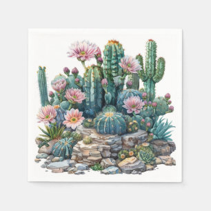 Waterverf woestijnbloemen cactussen. servet