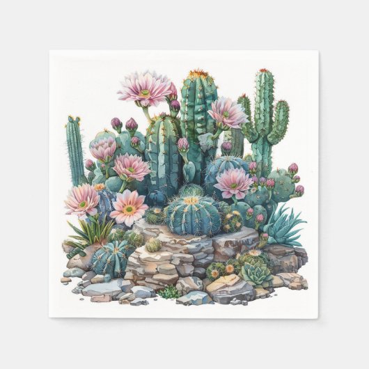 Waterverf woestijnbloemen cactussen. servet (Voorkant)