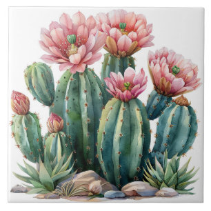 Waterverf woestijnbloemen cactussen. tegeltje