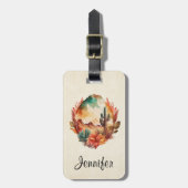 Waterverf woestijncactus en bergen bagagelabel (Voorkant verticaal)