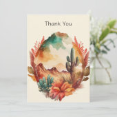 Waterverf woestijncactus en bergen bedankkaart (Staand voorkant)