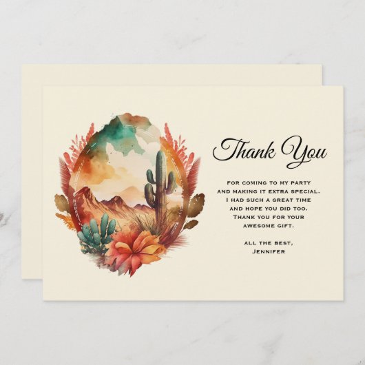 Waterverf woestijncactus en bergen bedankkaart (Voorkant / Achterkant)