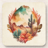 Waterverf woestijncactus en bergen bier onderzetter (Voorkant)