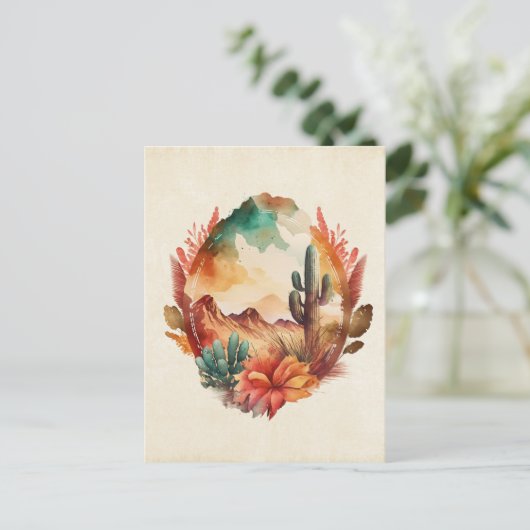 Waterverf woestijncactus en bergen briefkaart (Staand voorkant)