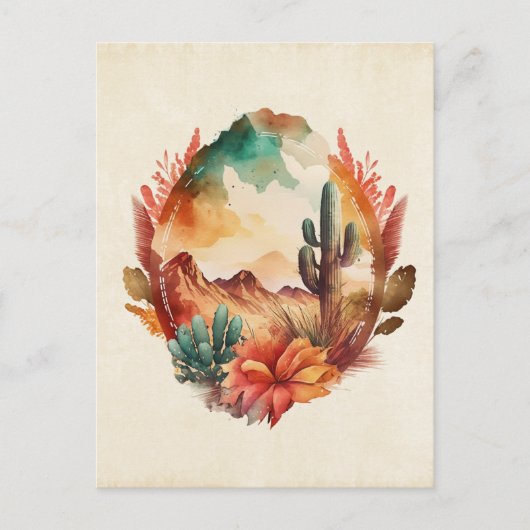 Waterverf woestijncactus en bergen briefkaart (Voorkant)