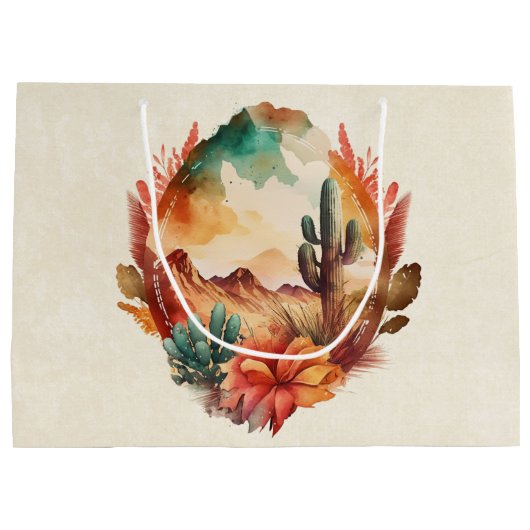 Waterverf woestijncactus en bergen groot cadeauzakje (Achterkant)