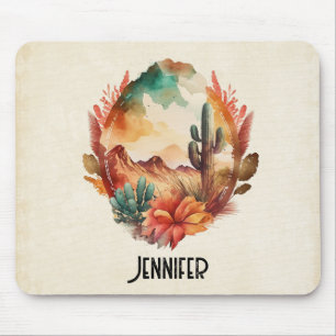Waterverf woestijncactus en bergen muismat