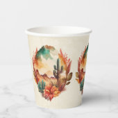 Waterverf woestijncactus en bergen papieren bekers (Voorkant)