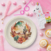 Waterverf woestijncactus en bergen papieren bordje (Feest)