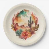 Waterverf woestijncactus en bergen papieren bordje (Voorkant)