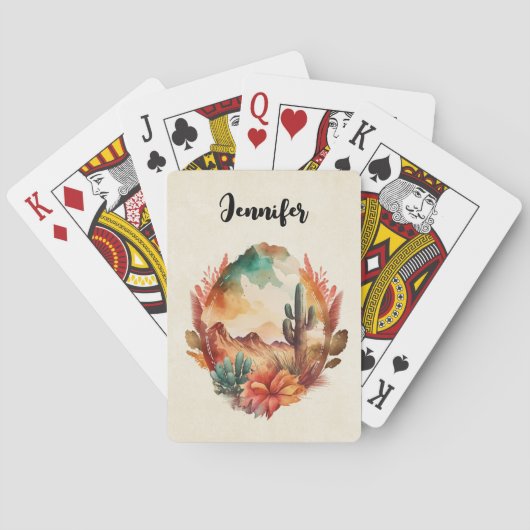 Waterverf woestijncactus en bergen pokerkaarten (Achterkant)