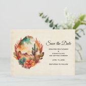 Waterverf woestijncactus en bergen save the date (Staand voorkant)