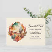 Waterverf woestijncactus en bergen save the date (Staand voorkant)