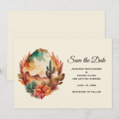 Waterverf woestijncactus en bergen save the date (Voorkant / Achterkant)