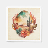 Waterverf woestijncactus en bergen servet (Voorkant)