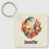 Waterverf woestijncactus en bergen sleutelhanger (Voorkant)