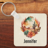 Waterverf woestijncactus en bergen sleutelhanger (Voorkant)