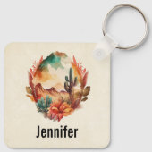 Waterverf woestijncactus en bergen sleutelhanger (Achterkant)