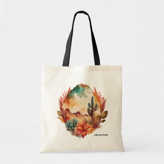 Waterverf woestijncactus en bergen tote bag (Voorkant)