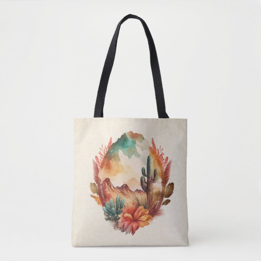 Waterverf woestijncactus en bergen tote bag (Voorkant)