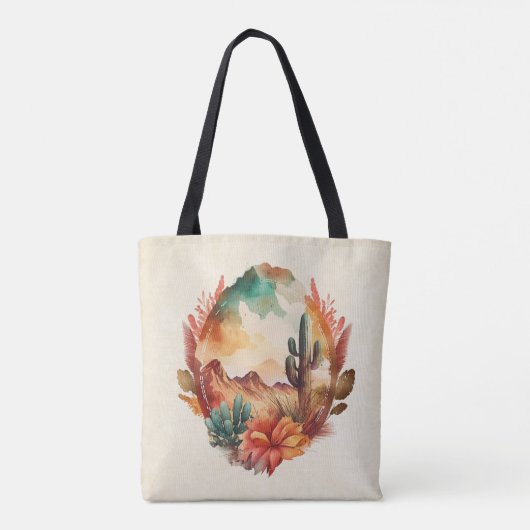 Waterverf woestijncactus en bergen tote bag (Achterkant)
