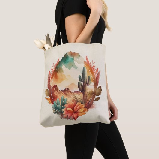 Waterverf woestijncactus en bergen tote bag (Dichtbij)